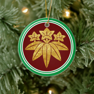 Ornamento De Cerâmica Clã Japonês Kamakura Minamoto Mon em ouro falso