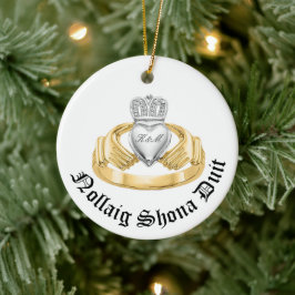 Ornamento De Cerâmica Claddagh Irlandês Personalizado - Nollaig Shona Du