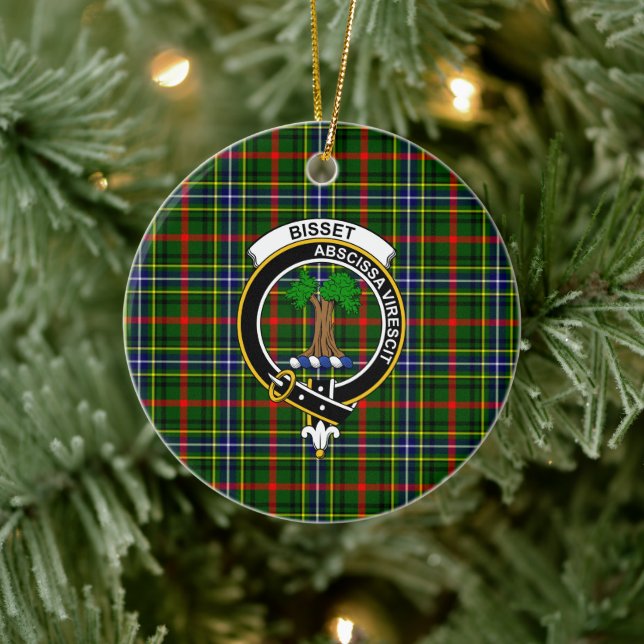 Ornamento De Cerâmica Clan Bisset escocês Pattern Tartan e Crest (Árvore)