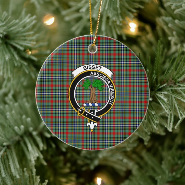 Ornamento De Cerâmica Clan Bisset Tartan e Crest escoceses (Árvore)