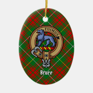 Ornamento De Cerâmica Clan Bruce Crest sobre caçar Tartan