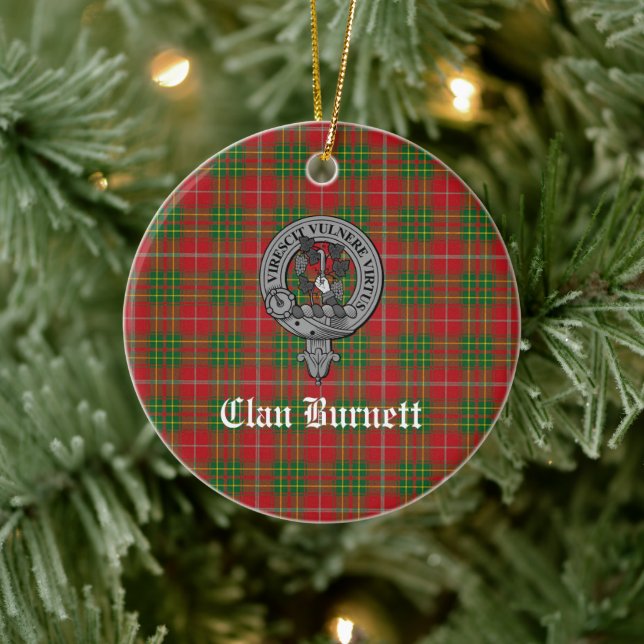 Ornamento De Cerâmica Clan Burnett Crest Crachá & Tartan (Árvore)