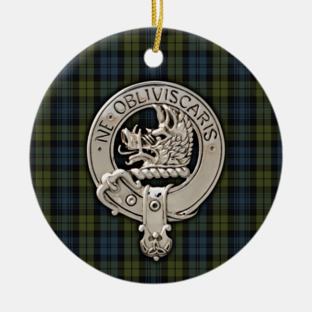 Ornamento De Cerâmica Clan Campbell Crest & Tartan (Frente)
