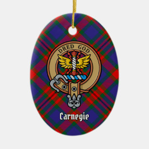 Ornamento De Cerâmica Clan Carnegie Crest sobre Tartan