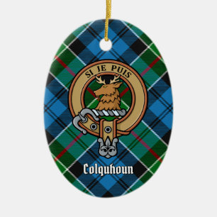 Ornamento De Cerâmica Clan Colquhoun Crest sobre Tartan