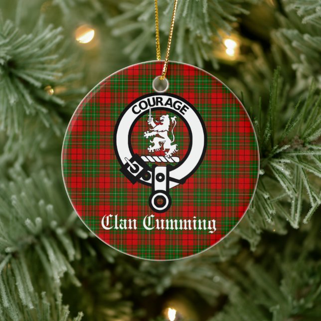 Ornamento De Cerâmica Clan Cumming Crest Crachá e Tartan Personalizado (Árvore)