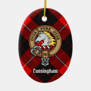 Ornamento De Cerâmica Clan Cunningham Crest sobre Tartan