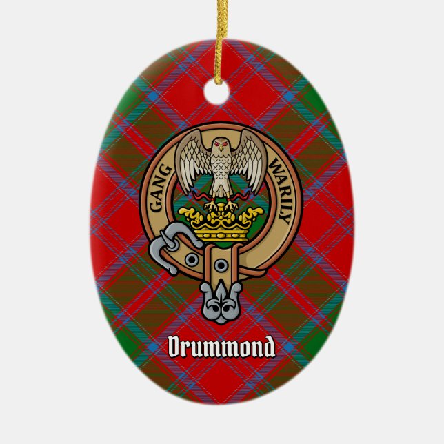 Ornamento De Cerâmica Clan Drummond Crest sobre Tartan (Frente)