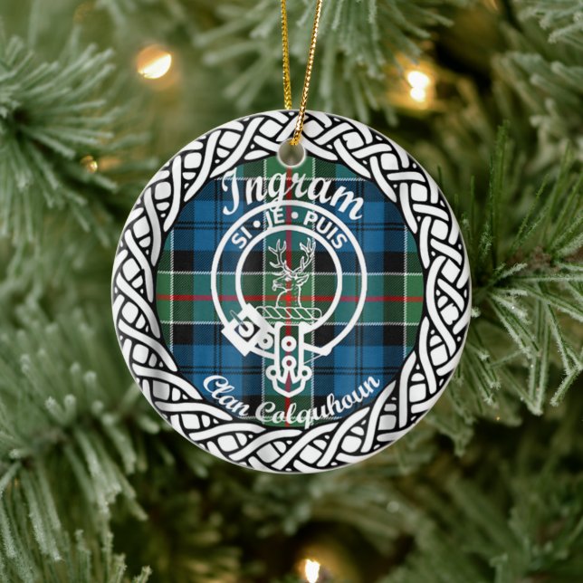 Ornamento De Cerâmica Clan Escocês Ingram Tartan e Crest (Árvore)