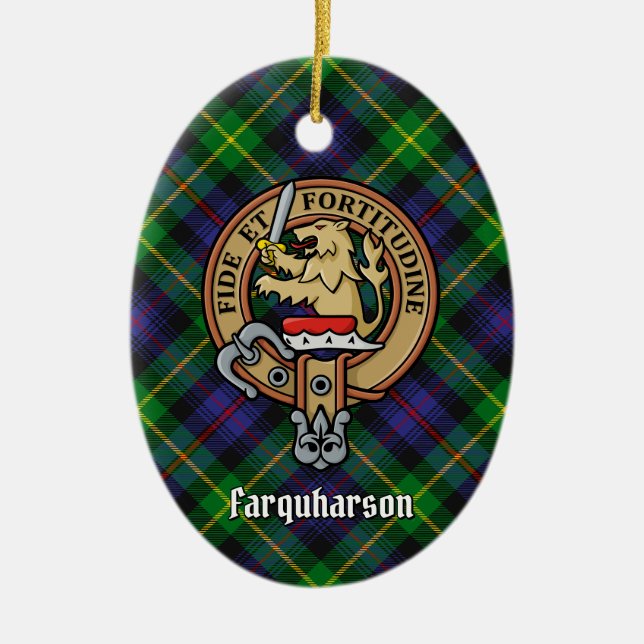 Ornamento De Cerâmica Clan Farquharson Crest sobre Tartan (Frente)