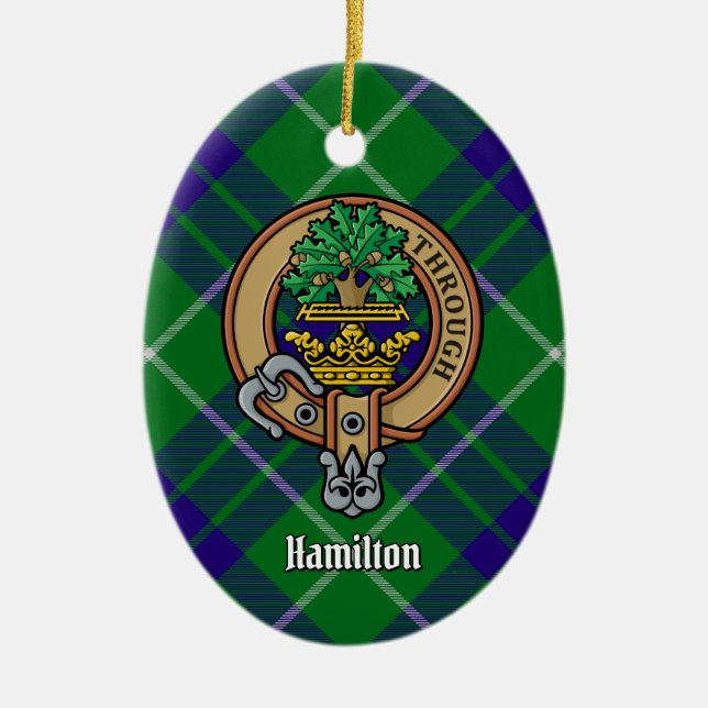 Ornamento De Cerâmica Clan Hamilton Crest sobre caçar Tartan (Frente)