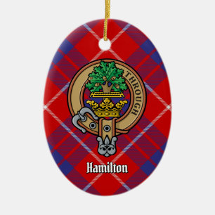 Ornamento De Cerâmica Clan Hamilton Crest sobre o Red Tartan
