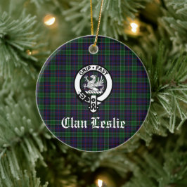 Ornamento De Cerâmica Clan Leslie Crest Crachá e Tartan personalizável