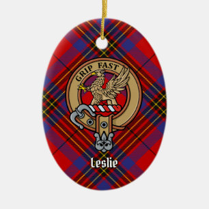 Ornamento De Cerâmica Clan Leslie Crest sobre o Red Tartan
