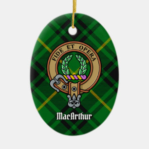 Ornamento De Cerâmica Clan MacArthur Crest sobre Tartan