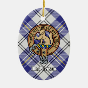 Ornamento De Cerâmica Clan MacPherson Crest sobre Blue Dress Tartan