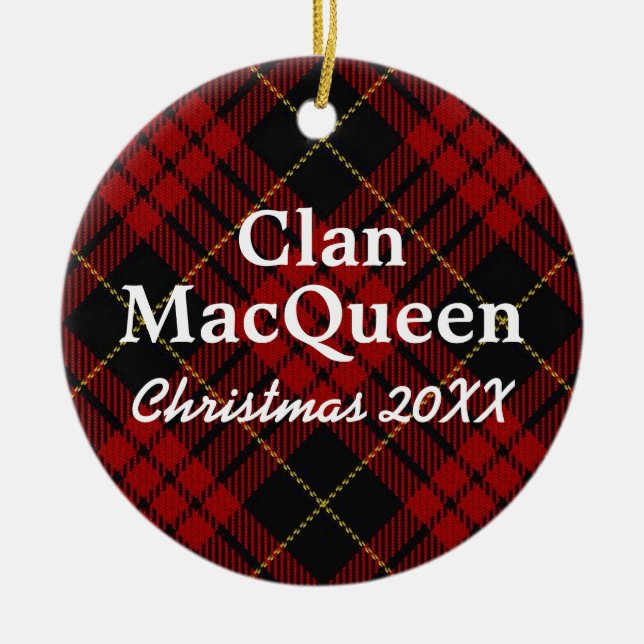Ornamento De Cerâmica Clan MacQueen Scottish Red and Black Tartan (Frente)