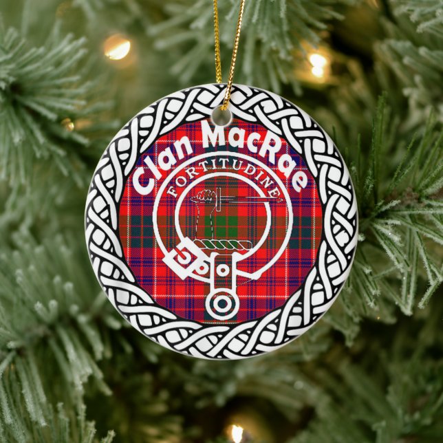 Ornamento De Cerâmica Clan MacRae Tartan e Crest escoceses (Árvore)