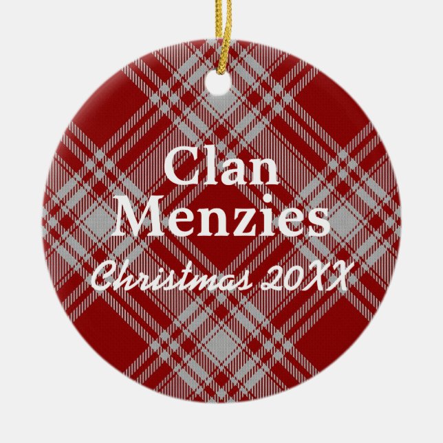 Ornamento De Cerâmica Clan Menzies Scottish Red White Tartan (Frente)