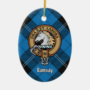 Ornamento De Cerâmica Clan Ramsay Crest sobre Blue Hunting Tartan