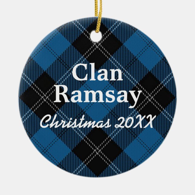 Ornamento De Cerâmica Clan Ramsay Scottish Blue Hunting Tartan (Frente)