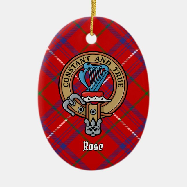 Ornamento De Cerâmica Clan Rosa Crest sobre Tartan (Frente)