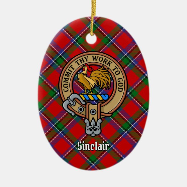 Ornamento De Cerâmica Clan Sinclair Crest sobre Tartan (Frente)
