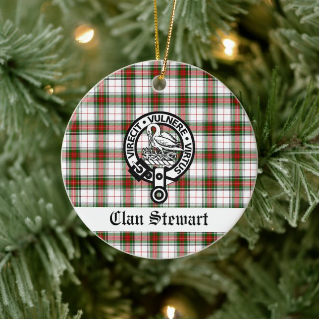 Ornamento De Cerâmica Clan Stewart Crest & Tartan Personalizável (Árvore)
