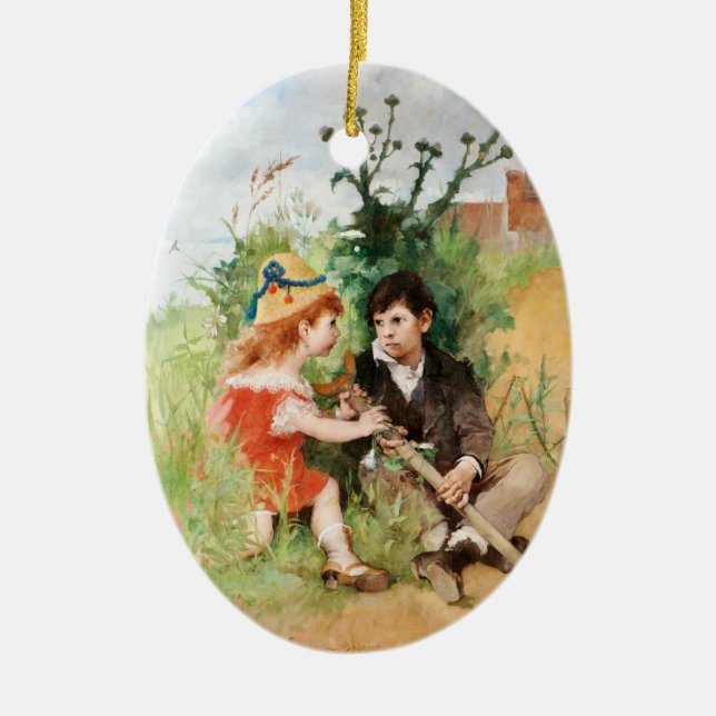 Ornamento De Cerâmica Clare com Boy e Crutch (Frente)