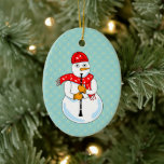 Ornamento De Cerâmica Clarinet Snowman<br><div class="desc">Um clarinete de boneco de neve vestindo um lenço de anotação musical é um Enfeites de natal de música de inverno engraçado para músicos de vento,  professores de música escolar e estudantes em concertos e bandas de marchar.</div>