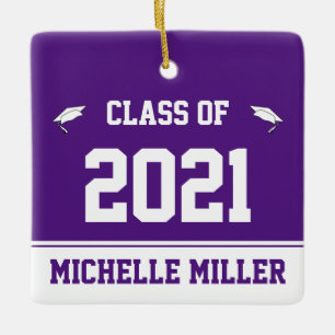 Ornamento De Cerâmica Class of 2021 Royal Purple and White Graduation