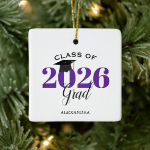 Ornamento De Cerâmica Classe de 2022 Formando Roxo Moderno