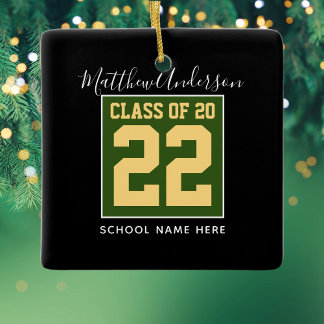 Ornamento De Cerâmica Classe de 2023 Modern Green Black & Dourado Gradua