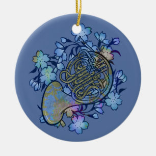 Ornamento De Cerâmica Classe de Banda de Flores Azuis da Trompa