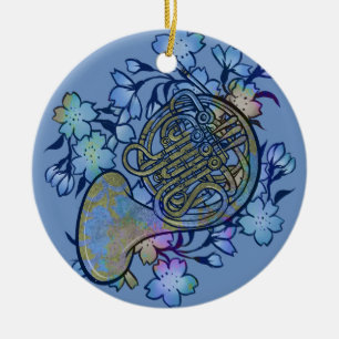 Ornamento De Cerâmica Classe de Banda de Flores Azuis de Trompa Francesa