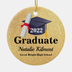 Ornamento De Cerâmica Classe de Boné de formatura Preto e Dourado da Fo