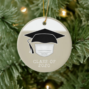 Ornamento De Cerâmica Classe de Chapéu de Graduação 2020 com máscara de 