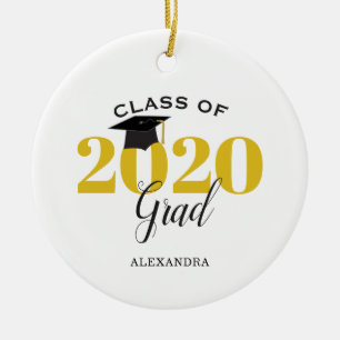 Ornamento De Cerâmica Classe de Formando 2020 Moderno Dourado e Negro