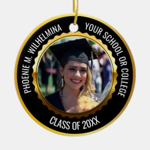 Ornamento De Cerâmica Classe de Graduação de Foto Preta e Dourada 2 de