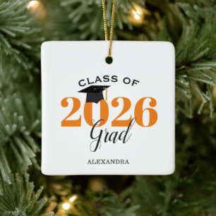 Ornamento De Cerâmica Classe de Laranja e Preto Moderno do Formando 2022
