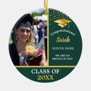 Ornamento De Cerâmica Classe Personalizada De Graduação Dourada Verde 