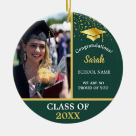 Ornamento De Cerâmica Classe Personalizada De Graduação Dourada Verde De