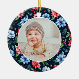 Ornamento De Cerâmica Classic Floral Frame Baby's First Christmas