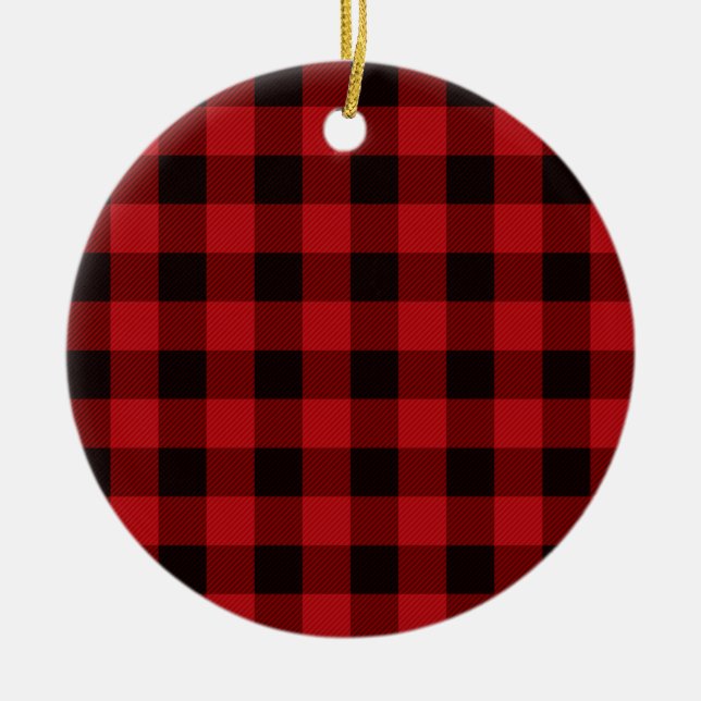 Ornamento De Cerâmica Classic red and black plaid pattern (Frente)