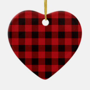 Ornamento De Cerâmica Classic red and black plaid pattern