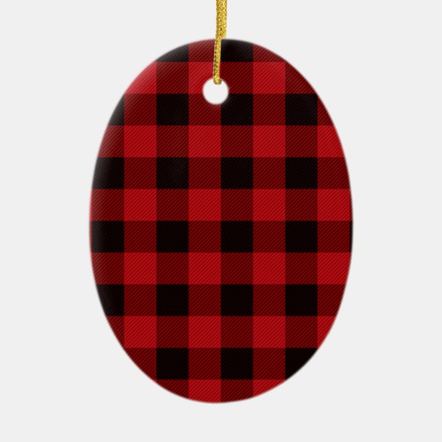 Ornamento De Cerâmica Classic red and black plaid pattern (Frente)