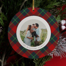 Ornamento De Cerâmica Classic Red and Green Plaid Family Photo Holiday