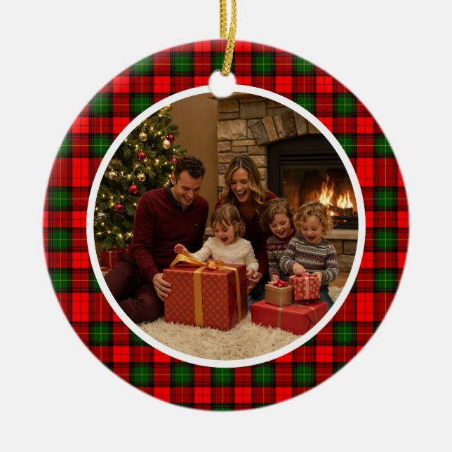 Ornamento De Cerâmica Classic Tartan Christmas Family (Frente)