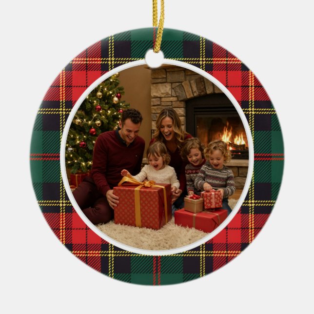 Ornamento De Cerâmica Classic Tartan Christmas Family (Frente)