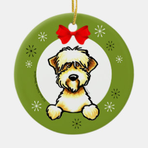 Ornamento De Cerâmica Clássico de Natal de Terrier com rodas revestidas